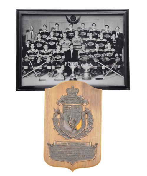Whitby Dunlops 1958 World Champions Plaque and 1957 Whitby Dunlops Framed Team Photo