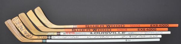 Multi-Signed Hockey Stick Collection of 5 with Numerous HOFers and Stars
