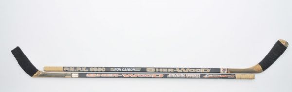 Ray Bourques Bruins and Adam Oates Capitals 1990s Signed Game-Used Sticks