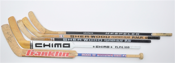 Edmonton Oilers Greats Signed Game-Used / Game-Issued Stick Collection of 5 with Messier, Coffey and Fuhr