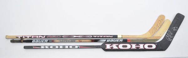 Colorado Avalanche Signed Game-Used / Game-Issued Stick Collection of 3 with Roy and Forsberg