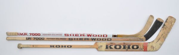 Calgary Flames Signed Game-Used Stick Collection of 3 with MacInnis, Vernon and Nieuwendyk