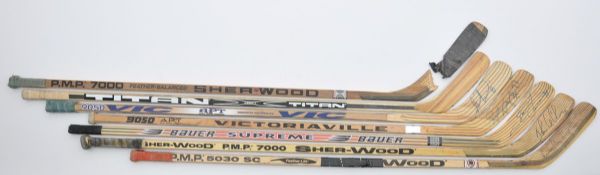 Montreal Canadiens Game-Used / Signed Stick Collection of 7 with Leclair, Recchi, Damphousse and Turgeon