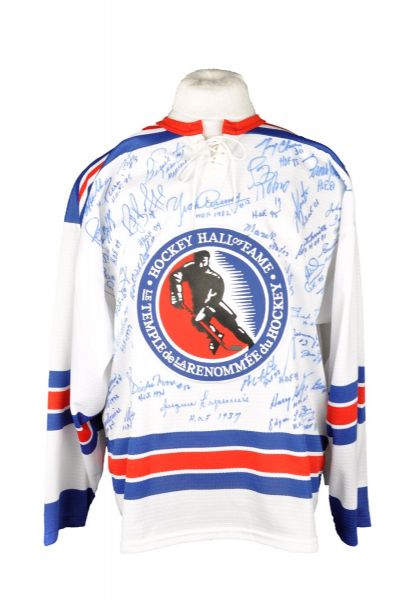 Hockey Hall of Fame Jersey Signed by 41 HOFers with Howe, Beliveau and Lach