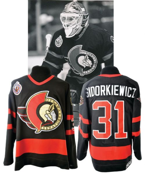 Peter Sidorkiewiczs 1992-93 Ottawa Senators Inaugural Season Game-Worn Away Jersey with Stanley Cup Centennial Patch - Photo-Matched!