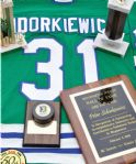 Peter Sidorkiewiczs 1985-86 AHL Binghamton Whalers Game-Worn Jersey with AHL 50th Patch and Trophy Collection of 14