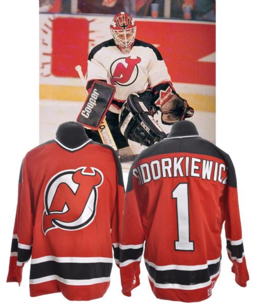 Peter Sidorkiewiczs 1993-94 New Jersey Devils Game-Worn Jersey, Mid-1990s Devils Game-Issued Jersey and 1997-98 Martin Brodeur Signed Game-Used Stick