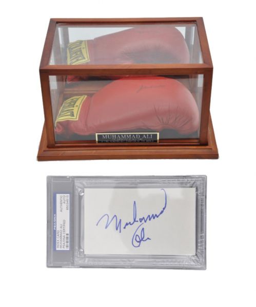 Muhammad Ali Signed Everlast Boxing Glove (JSA LOA) and Signed Index Card (PSA/DNA)