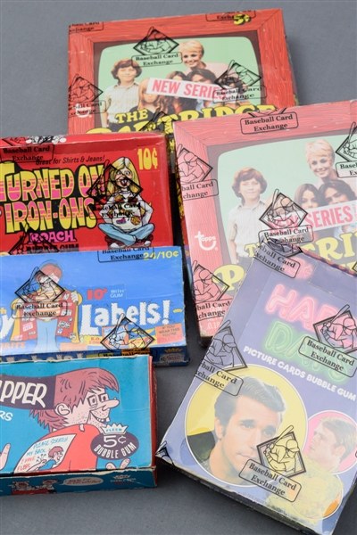 1967-76 Non-Sport Wax Box and Collection of 6 with Partridge Family, Happy Days and Others - Most BBCE Certified