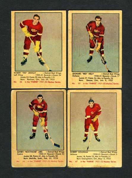 1951-52 Parkhurst Detroit Red Wings Hockey Cards (4) with Ted Lindsay RC
