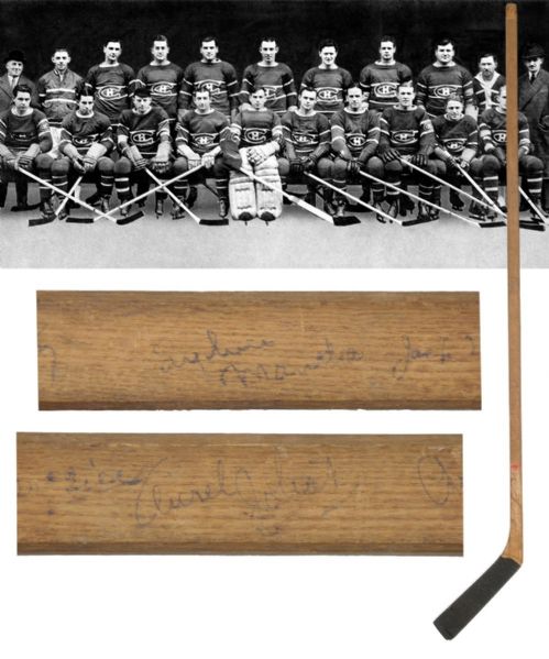 Montreal Canadiens 1935-36 Team-Signed Stick by 17 with Deceased HOFers Mantha, Joliat and Blake