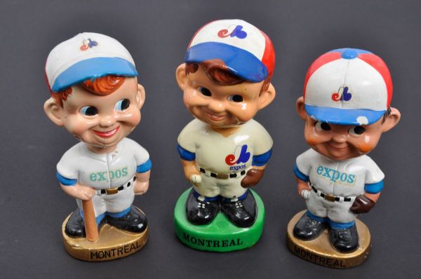 Vintage Montreal Expos Nodder / Bobble Head Doll Collection of 3