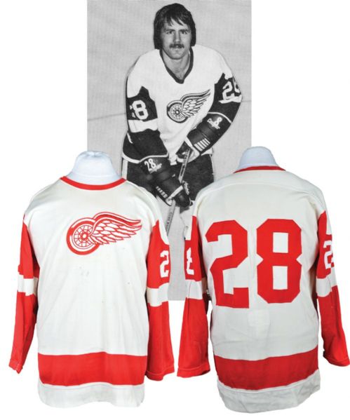 Detroit Red Wings Mid-1970s Game-Worn Jersey Attributed to Barry Salovaara <br>- Team Repairs!