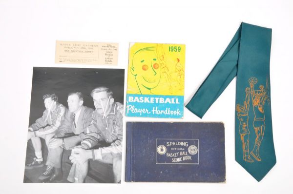 Vintage Basketball Memorabilia Collection of 7 with 1946 Toronto Huskies 1st Year NBA Ticket
