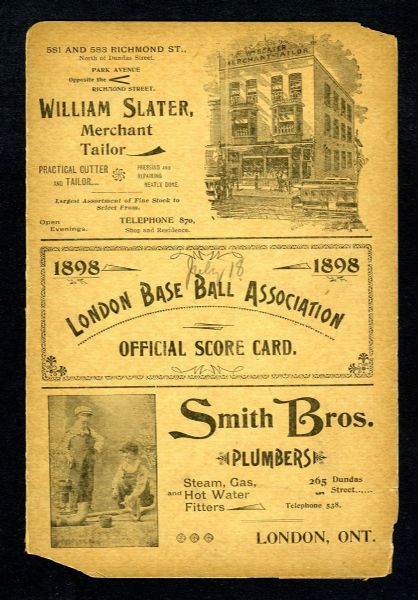 1898 London Cockneys vs Hamilton Hams International League Baseball Program