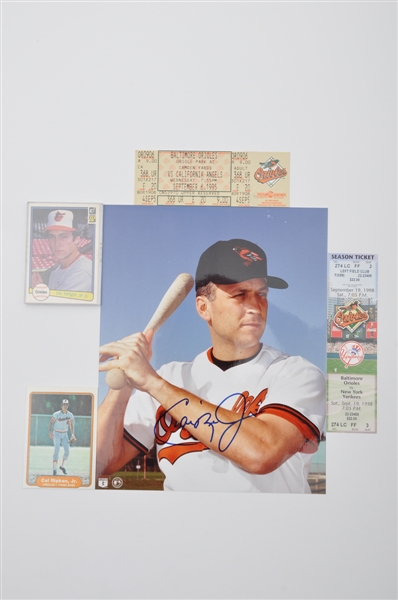 Cal Ripken Jr. 1982 Fleer and Donruss RC Cards, 2131 and 2632 Streak Full Tickets and Signed Photo