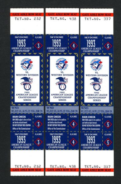 Toronto Blue Jays 1992 and 1993 ALCS and World Series Skydome Full Ticket Collection of 12