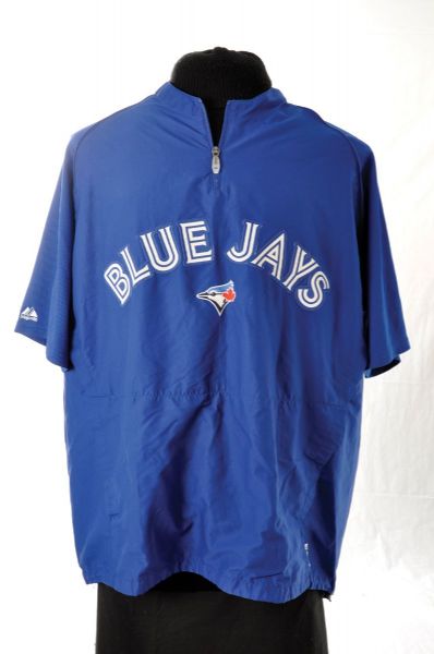 Nate Cromwells 1990 Toronto Blue Jays Spring Training Jersey and Jared Goederts 2014 Batting Practice Pullover