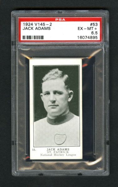 1924-25 William Patterson V145-2 Hockey Card #53 HOFer Jack Adams - Graded PSA 6.5 - Highest Graded!