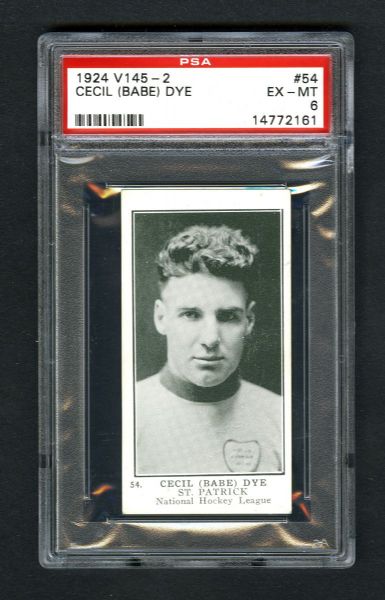 1924-25 William Patterson V145-2 Hockey Card #54 HOFer Cecil "Babe" Dye - Graded PSA 6 - Highest Graded!