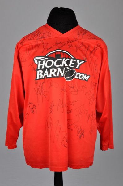 Hockey Jersey Signed by 39 Past Players with Howe, Gilmour, McDonald, Bower, Bathgate and Others