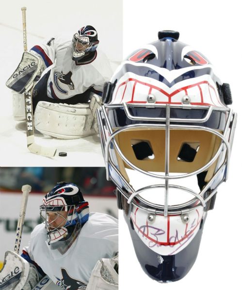 Peter Skudras 2001-03 Vancouver Canucks Game-Worn Goalie Mask by Frank Cipra - Photo-Matched!