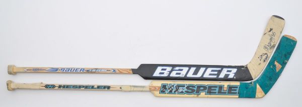 Nikolai Khabibulins Lightning and Evgeni Nabokovs Sharks 2000s Signed Game-Used Sticks