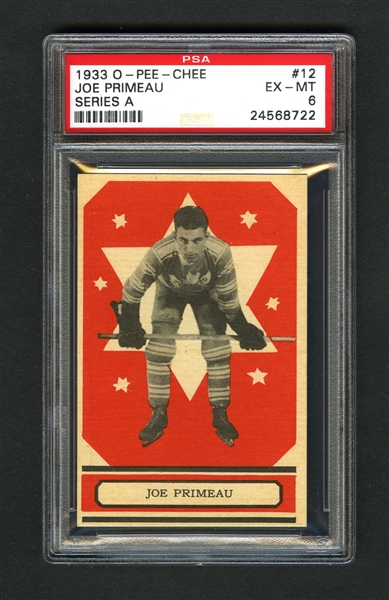 1933-34 O-Pee-Chee V304 Series "A" Hockey Card #12 HOFer Joe Primeau RC - Graded PSA 6