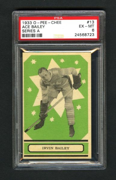 1933-34 O-Pee-Chee V304 Series "A" Hockey Card #13 HOFer Ace Bailey RC - Graded PSA 6
