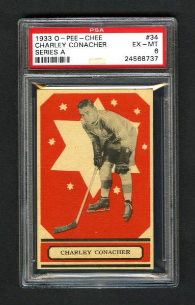 1933-34 O-Pee-Chee V304 Series "A" Hockey Card #34 HOFer Charlie Conacher RC - Graded PSA 6