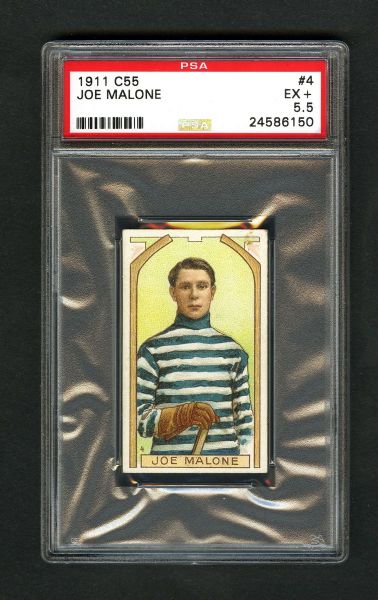 1911-12 Imperial Tobacco C55 Hockey Card #4 HOFer Joe Malone RC - Graded PSA 5.5