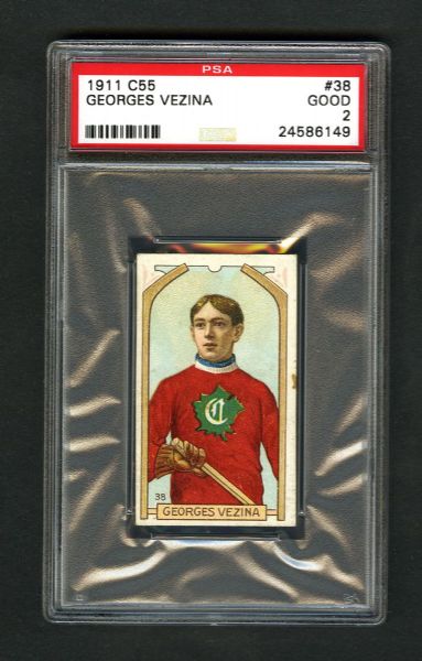 1911-12 Imperial Tobacco C55 Hockey Card #38 HOFer Georges Vezina RC - Graded PSA 2