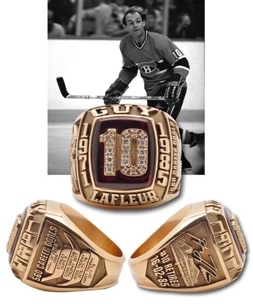 Spectacular Guy Lafleur 10K Gold and Diamond Career Tribute Ring