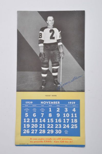 1939 Imperial Oil NHL Stars Calendar featuring 7 Hall of Famers including Shore, Joliat and Apps