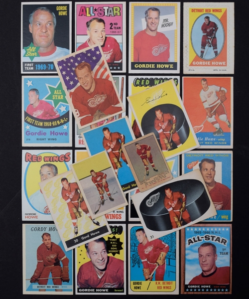 Gordie Howe 1951-79 Hockey Card Collection of 35 with 1951-52 Parkhurst RC Card