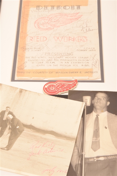 1954 Detroit Red Wings "Marquette Prison Outdoor Game" Collection Featuring Team-Signed Framed Program with Sawchuk
