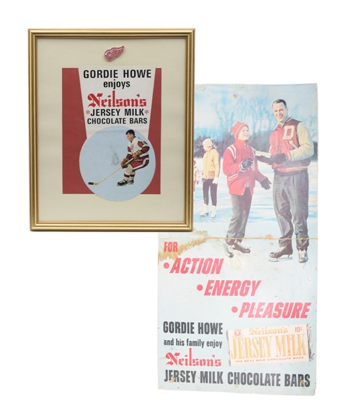 Gordie Howe 1960s Neilsons Chocolate Advertising Sign / Poster Collection of 3
