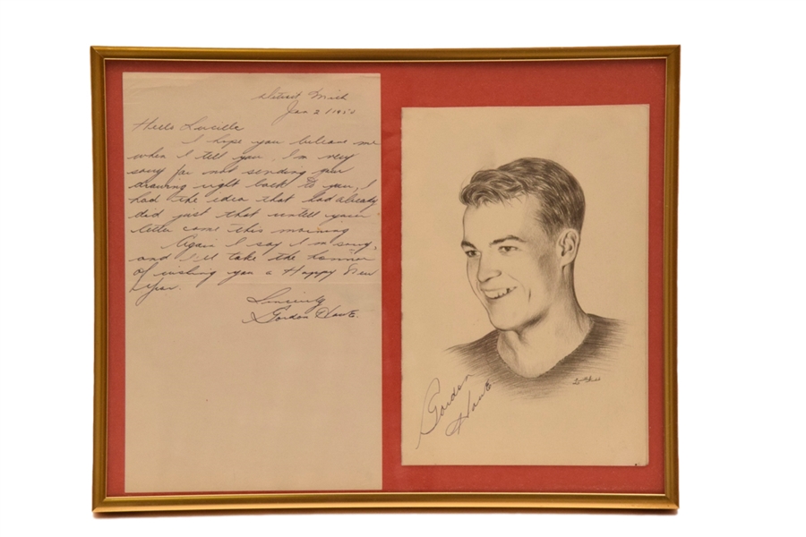 Gordie Howe Early-1950s Signed Handwritten Letters (2) plus Signed Artwork