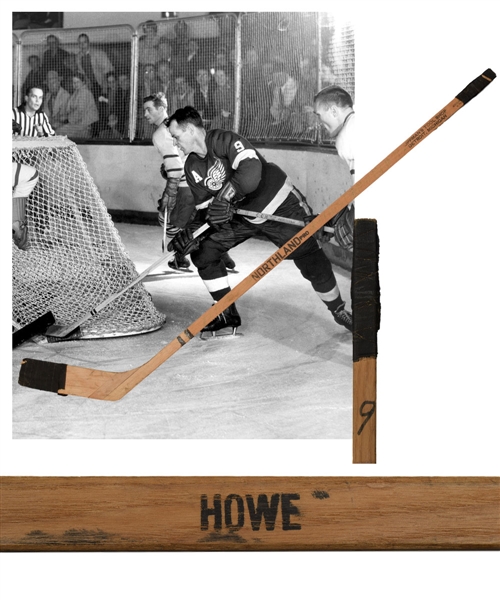 Gordie Howes 1956-57 Detroit Red Wings Team-Signed Northland Game-Used Stick