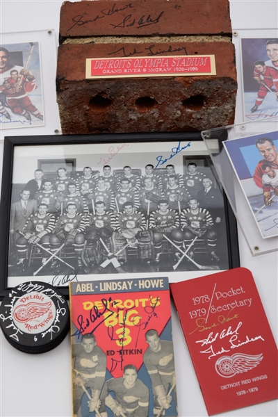 Howe, Lindsay and Abel Detroit Red Wings "Production Line" Signed and Multi-Signed Items Collection of 9