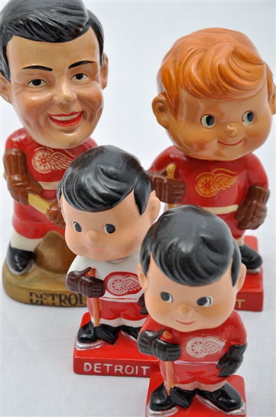 Vintage 1960s Detroit Red Wings Bobble Head / Nodder Collection of 4