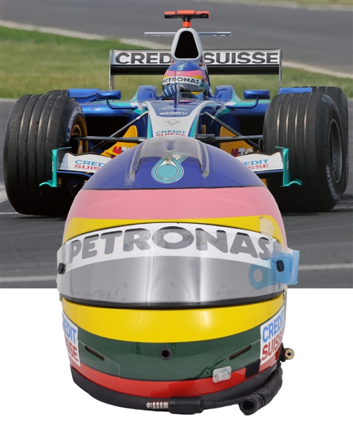 Jacques Villeneuve’s 2005 Credit Suisse Sauber Petronas F1 Team Bell Race-Worn Helmet – Photo-Matched!