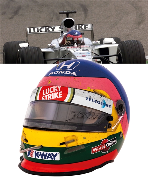 Jacques Villeneuve’s 2000 Lucky Strike BAR Honda F1 Team Bell Race-Worn Helmet with His Signed LOA – French Grand Prix
