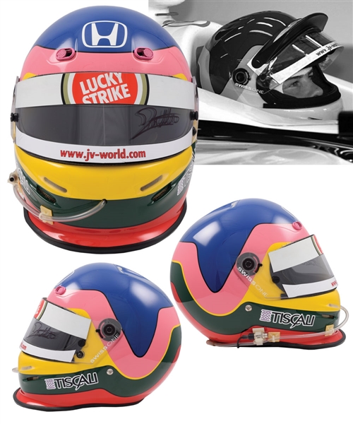 Jacques Villeneuves 2001 Lucky Strike BAR Honda F1 Team Bell Race-Worn Helmet 