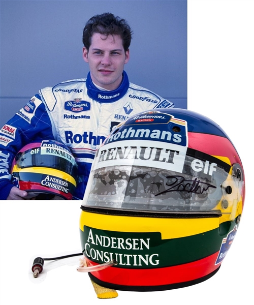 Jacques Villeneuve’s 1996 Rothmans Williams Renault F1 Team Bell Race-Worn Helmet with His Signed LOA