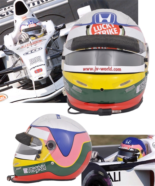 Jacques Villeneuves 2001 Lucky Strike BAR Honda F1 Team Bell Race-Worn Helmet - Photo-Matched to Hungarian GP!