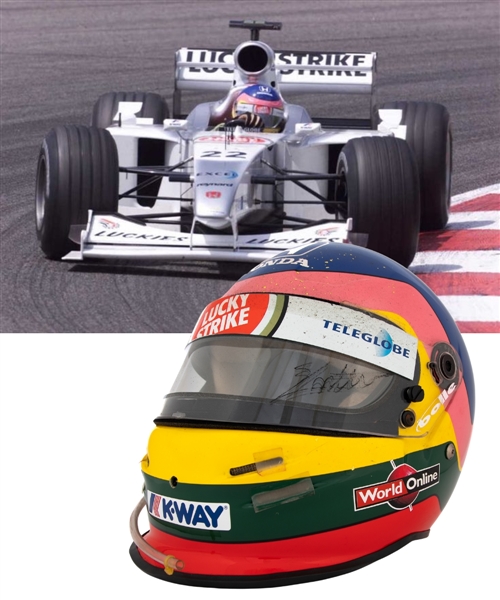Jacques Villeneuve’s 2000 Lucky Strike BAR Honda F1 Team Bell Race-Worn Helmet with His Signed LOA – United States Grand Prix