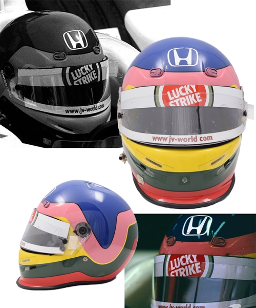 Jacques Villeneuves 2002 Lucky Strike BAR Honda F1 Team Bell Race-Worn Helmet - Photo-Matched!