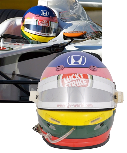 Jacques Villeneuve’s 2002 Lucky Strike BAR Honda F1 Team Bell Race-Worn Helmet  - Photo-Matched to Two Grand Prix!