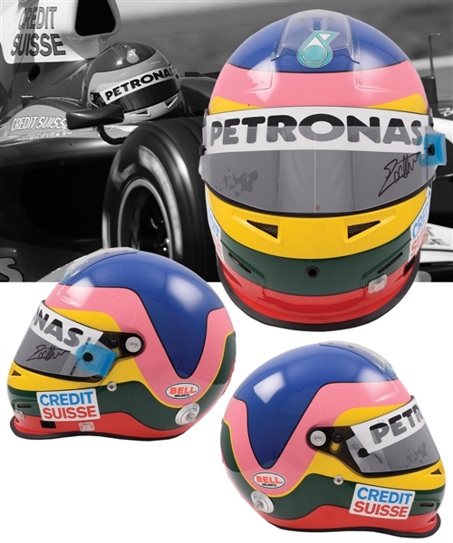 Jacques Villeneuves 2005 Credit Suisse Sauber Petronas F1 Team Bell Race-Worn Helmet - Worn in 2 Grand Prix! – Photo-Matched!